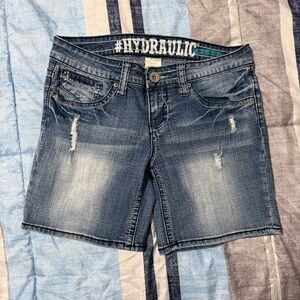 Hydraulic Light Blue Washed Denim Shorts with Branded Waistband